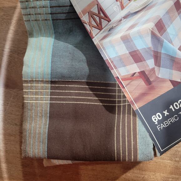 Master Cuisine Tablecloth Rectangle 60"x102" Fabric Blue Brown Plaid Cloth New - Picture 3 of 4